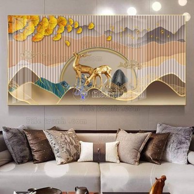 File gốc File in tranh tường giả lam sóng led LS121 (in lụa) cao cấp