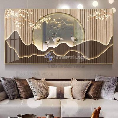 Ảnh gốc File in tranh tường giả lam sóng led LS123 (độ nét cao) in tráng gương