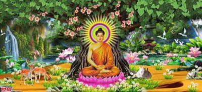 File PSD File tranh phật ngồi thiền gốc bồ đề P745 (gốc) tách lớp chi tiết