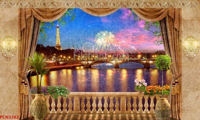 File gốc File tranh phong cảnh thiên nhiên PCN3282 (in lụa) hoa văn cổ điển