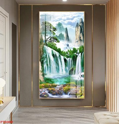 File tranh Tranh sơn thủy thác nước PT6000 (bản gốc) in lụa 3D