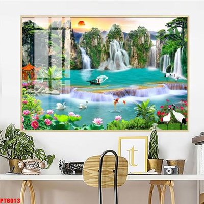 File gốc Tranh sơn thủy thác nước PT6013 (Filetranh.com) Tranh sơn thủy thác nước PT6013