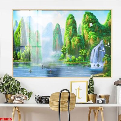 File PSD Tranh sơn thủy thác nước PT6015 (gốc) cho in quảng cáo