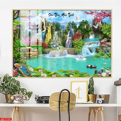 Download file gốc Tranh sơn thủy thác nước PT6026 (in mica) 3D