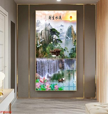 File in ấn Tranh sơn thủy thác nước PT6034 (bản gốc) chất lượng cao