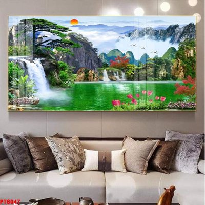 File tranh Tranh sơn thủy thác nước PT6047 (ảnh gốc) chi tiết rõ ràng