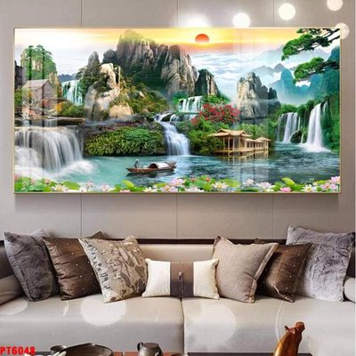 File tranh Tranh sơn thủy thác nước PT6048 (gốc) chủ đề con người