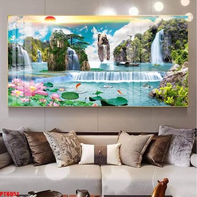 Download file gốc Tranh sơn thủy thác nước PT6051 (dùng cho in ấn)