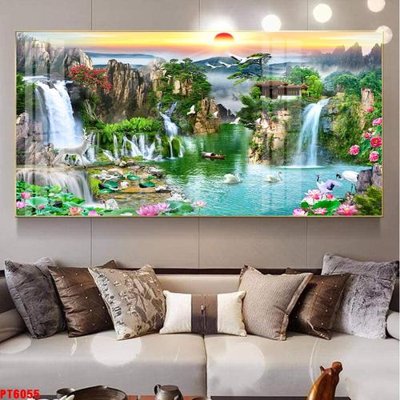 File PSD Tranh sơn thủy thác nước PT6055 (bản gốc) dễ dàng edit