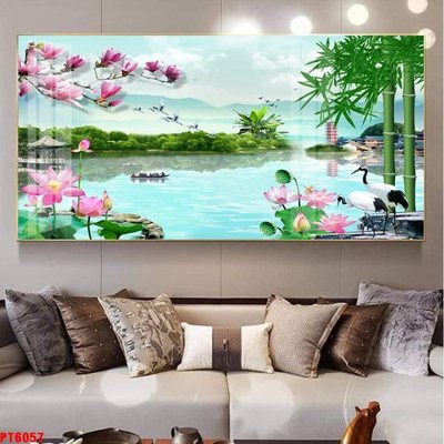 File in mica Tranh sơn thủy thác nước PT6057 (bản gốc) sắc sảo