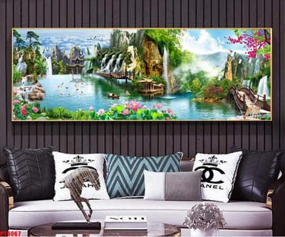 Ảnh gốc file in lụa Tranh sơn thủy thác nước PT6067 chi tiết