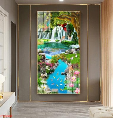 File in trần Tranh sơn thủy thác nước PT6069 (file gốc) xuyên sáng