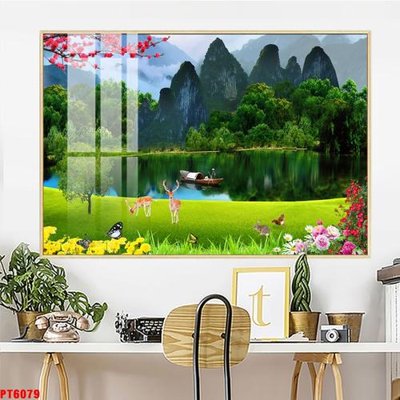 Ảnh gốc Tranh sơn thủy thác nước PT6079 (siêu chi tiết) để in ấn