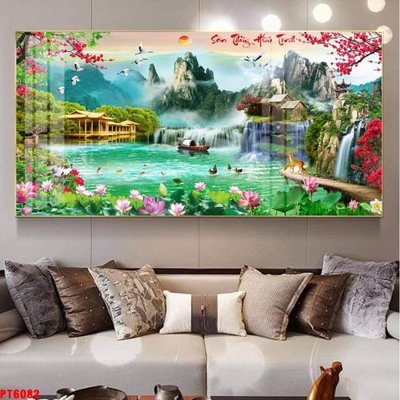 Tải file Tranh sơn thủy thác nước PT6082 (gốc) làm file tranh quảng cáo