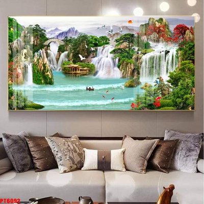 File tranh Tranh sơn thủy thác nước PT6092 (ảnh gốc) in trần xuyên sáng