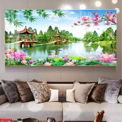 File ảnh Tranh sơn thủy thác nước PT6093 (gốc) in decal dán tường