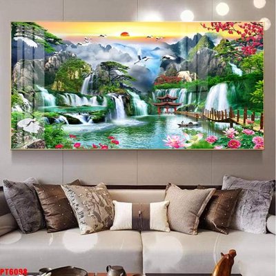File gốc Tranh sơn thủy thác nước PT6098 (in tráng gương) nghệ thuật