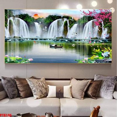 File tranh Tranh sơn thủy thác nước PT6105 (ảnh gốc) cho in ấn kỹ thuật số