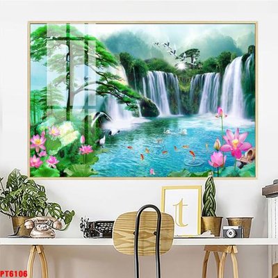 File PSD Tranh sơn thủy thác nước PT6106 (gốc) cho in quảng cáo