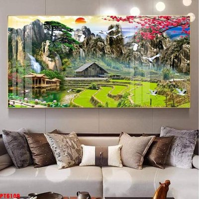 File ảnh Tranh sơn thủy thác nước PT6109 (gốc) trang trí khách sạn