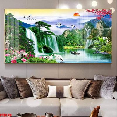 File tranh Tranh sơn thủy thác nước PT6126 (ảnh gốc) in trần nhà