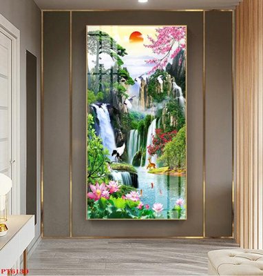 File in trần Tranh sơn thủy thác nước PT6130 (bản gốc) bầu trời