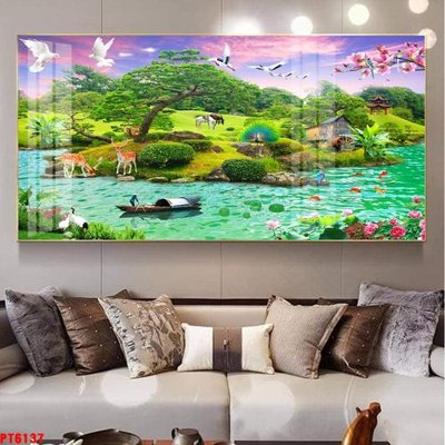 File in trần Tranh sơn thủy thác nước PT6137 (file gốc) hoa văn 3D