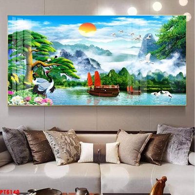 Tải file Tranh sơn thủy thác nước PT6140 (gốc) chủ đề phong thủy