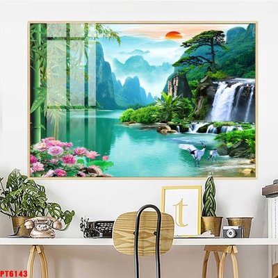 File tranh Tranh sơn thủy thác nước PT6143 (gốc) chủ đề trừu tượng