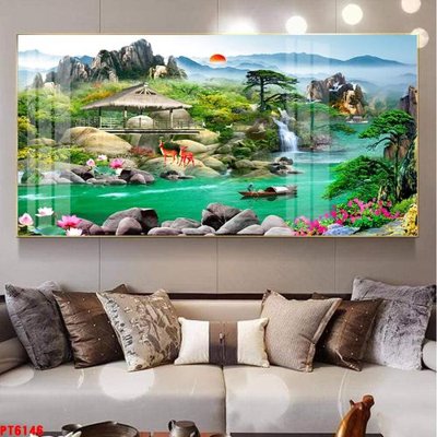 Tải file Tranh sơn thủy thác nước PT6146 (ảnh gốc) in tranh kính