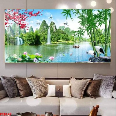 File tranh Tranh sơn thủy thác nước PT6147 (gốc) in backlit film