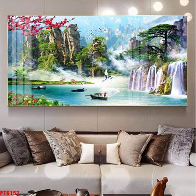 File tranh Tranh sơn thủy thác nước PT6157 (file gốc) chuẩn màu in