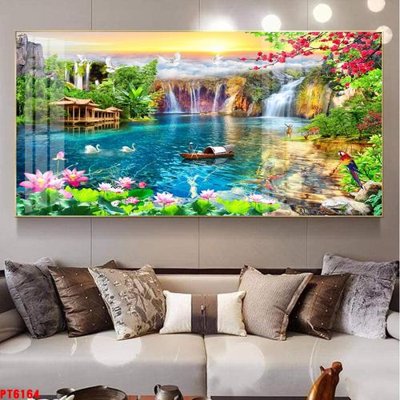 File gốc Tranh sơn thủy thác nước PT6164 (in ấn) không giới hạn