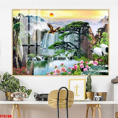 Tải file Tranh sơn thủy thác nước PT6168 (gốc) chủ đề tâm linh