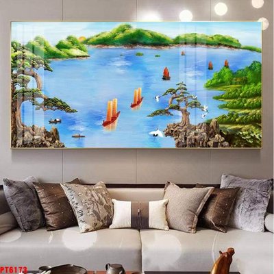 File gốc Tranh sơn thủy thác nước PT6173 (in mica) trang trí