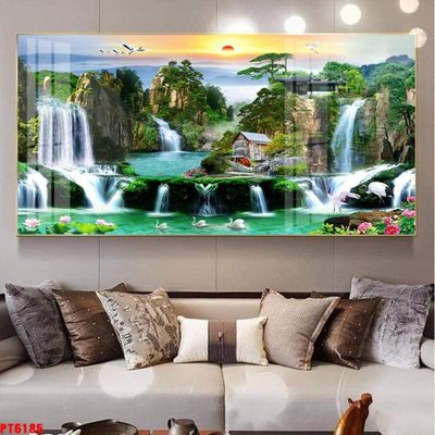 File gốc in ấn Tranh sơn thủy thác nước PT6185 độ phân giải cao