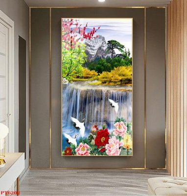 File tranh Tranh sơn thủy thác nước PT6202 (ảnh gốc) in trần xuyên sáng