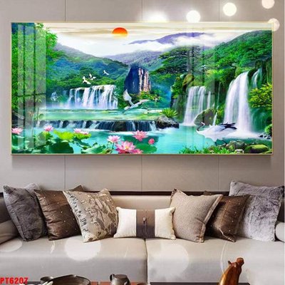 File in lụa Tranh sơn thủy thác nước PT6207 (tân cổ điển) Tranh sơn thủy thác nước PT6207