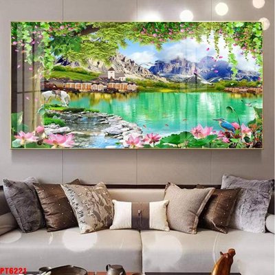File tranh Tranh sơn thủy thác nước PT6221 (bản gốc) in lụa 3D