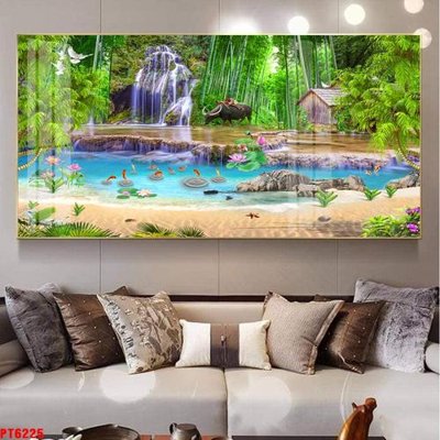 File gốc Tranh sơn thủy thác nước PT6225 (in mica) làm bảng hiệu