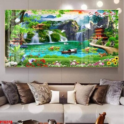 File PSD in ấn Tranh sơn thủy thác nước PT6228 (chất lượng cao)