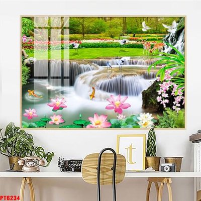 File gốc Tranh sơn thủy thác nước PT6234 (trang trí) phòng làm việc