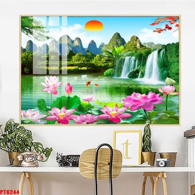 File gốc Tranh sơn thủy thác nước PT6244 (trang trí) phòng làm việc