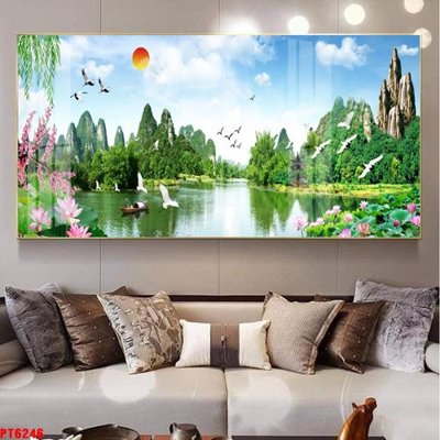 File gốc in mica Tranh sơn thủy thác nước PT6246 chất lượng