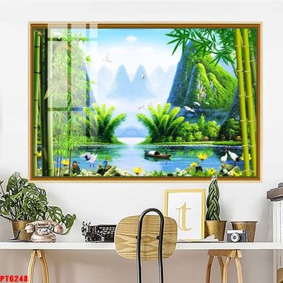 Tải file gốc Tranh sơn thủy thác nước PT6248 (để in lụa)