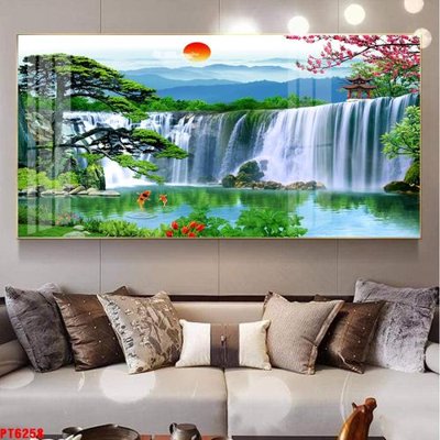 File in trần Tranh sơn thủy thác nước PT6258 (bản gốc) hoa văn