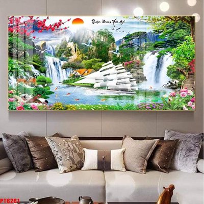 File gốc Tranh sơn thủy thác nước PT6261 (in tráng gương) ốp tường