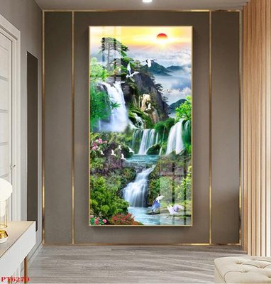 File PSD in ấn Tranh sơn thủy thác nước PT6270 (chất lượng cao)