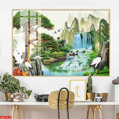 Download file Tranh sơn thủy thác nước PT6282 (gốc) in mica ốp bếp