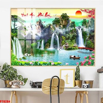 File tranh Tranh sơn thủy thác nước PT6284 (bản gốc) trang trí văn phòng